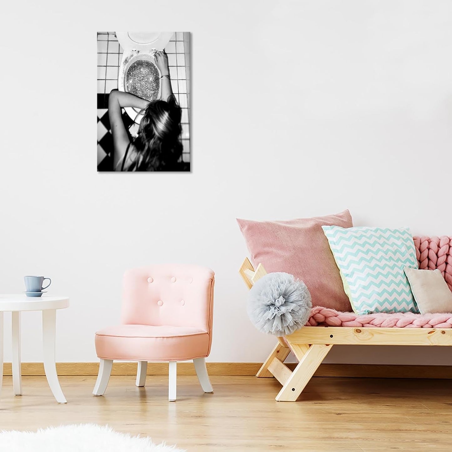 Funny Bathroom Wall Art Black and White posters Bar Disco Party prints painting Girls Bathroom Canvas wall art Funky aesthetics Teen Girl Bedroom wall decor for 12x16in Framed