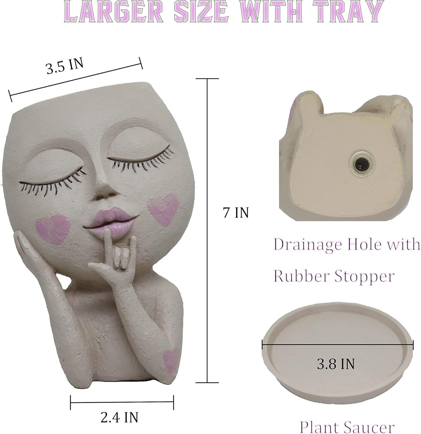 Face Flower Pots Head Planter, Cute Resin Planters for Indoor Outdoor Plants, Macetas para Plantas Unique Head Plant Pot