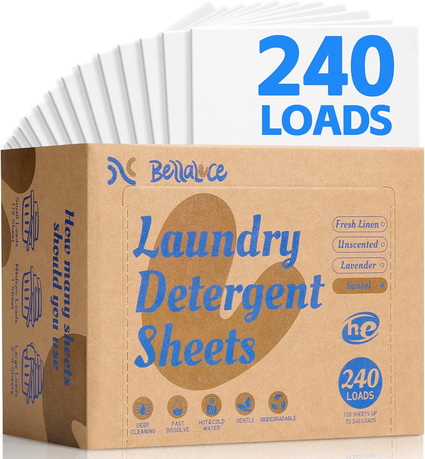 Laundry Detergent Sheets - 240 Loads Boys Santal Laundry Sheets for Dorm,College,Home,Hotel,Apartment,Camping,Cruise,Road Trip,Beach Vacation,Backpack,Small Space, Family School Travel Essentials