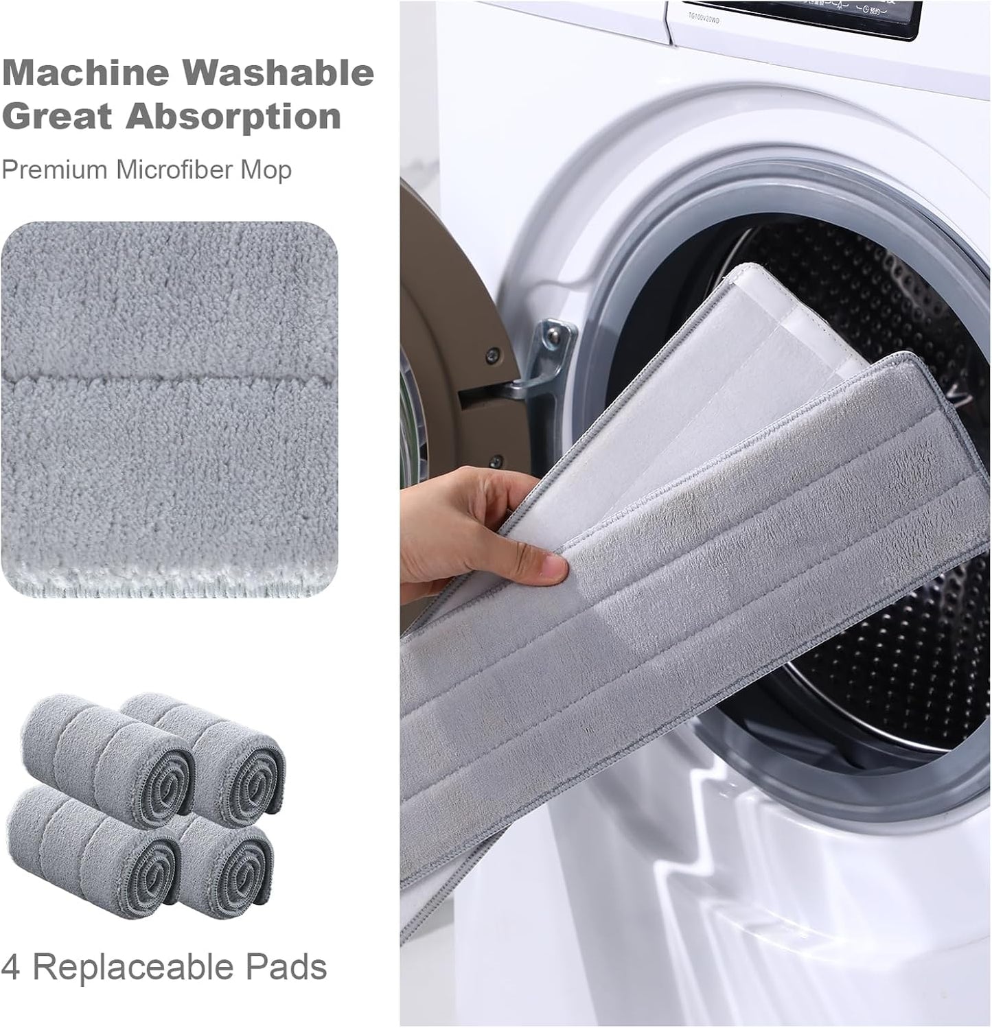 Mop and Bucket with Wringer Set,Hands Free Flat Floor Mop and Bucket,4 Washable Microfiber Pads Included,Wet and Dry Use, Home Floor Cleaning System for All Floor Types and Windows