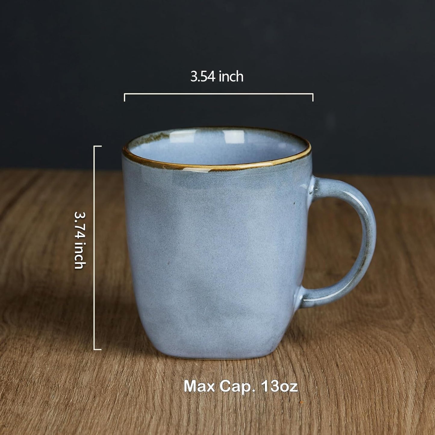 famiware Coffee Mugs Set of 4, Ocean Square 13oz Coffee Cup Set with Handle for Cocoa, Milk, Hot Chocolate, Tea, Water, Stoneware Cups for Kitchen, Microwave and Dishwasher Safe, Blue