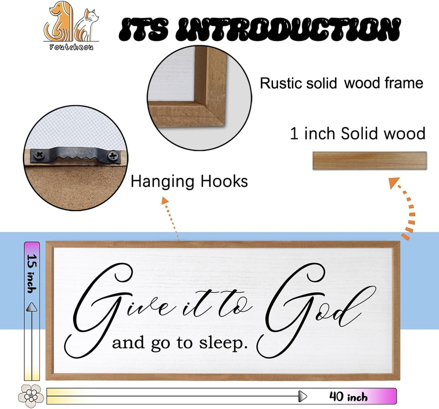 Give It To God And Go To Sleep Sign Wall Decor 40x15 Inch Large Farmhouse Master Bedroom Above Bed Hanging Wall Art Rustic Guest Room Wood Framed Over Bed Wall Decoration (Wood White)