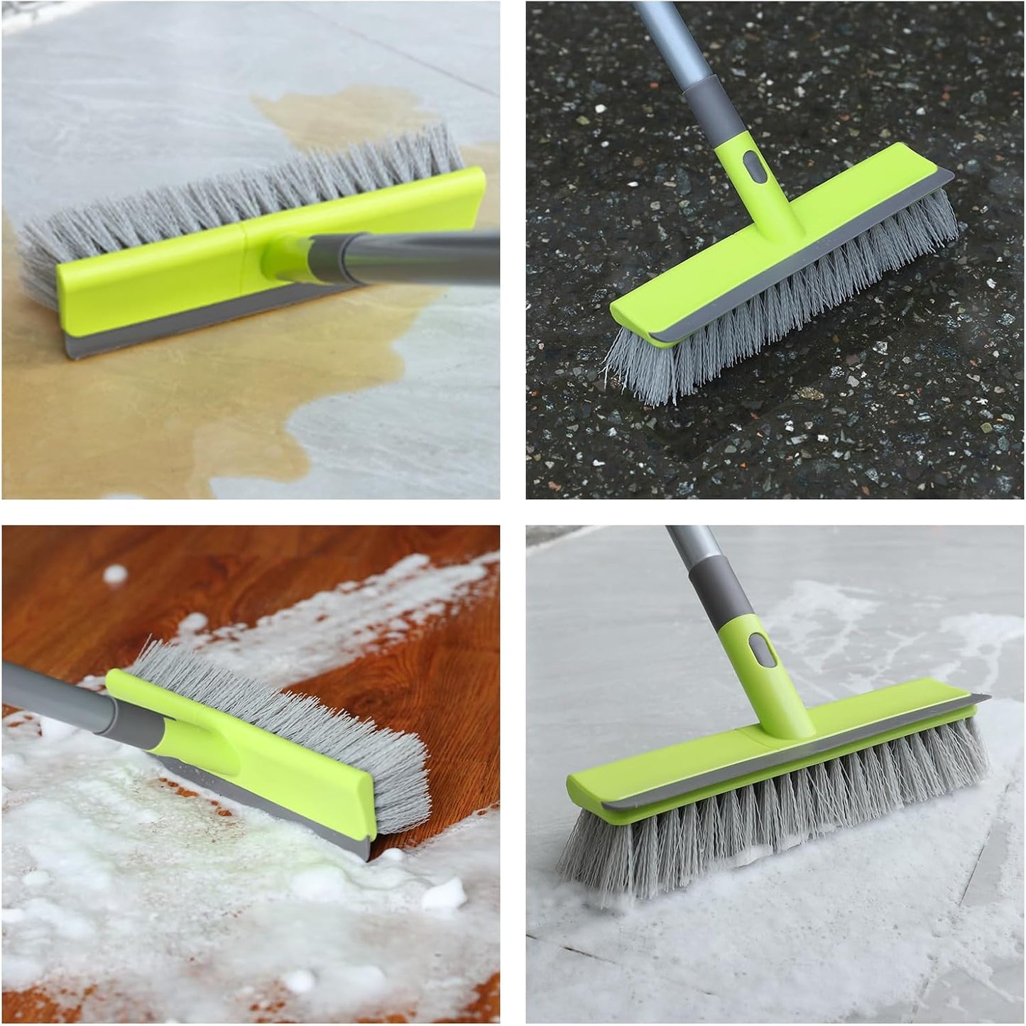 Floor Scrub Brush 2 in 1 Scrape and Stiff Bristle Deck Brush for Cleaning Concrete, Patio, Garage, Kitchen, Carpet and Bathroom 57" Long Handle
