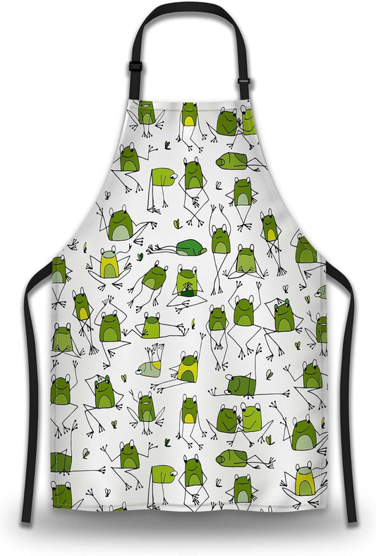 Garden Apron for Women Green Frogs Mans Aprons for Grilling for Kitchen Cooking Restaurant BBQ Painting Crafting Gardening 27” (W) x 31” (H), Waterproof Apron