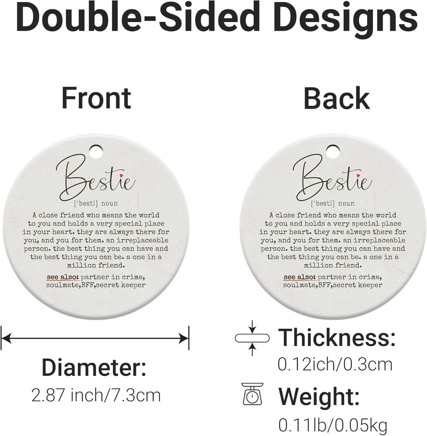 Friendship Gifts for Women, Best Friend, Funny, Work Besties, Sister, Friend Ornaments for Women, Ceramic Christmas Ornaments (Besties 2)