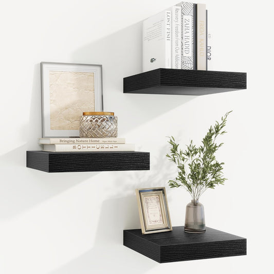 fuqing Floating Shelves for Wall, Bathroom Shelf Wall Mounted for Storage, Shelves with Invisible Bracket for Bedroom, Kitchen, Living Room, Farmhouse Small Book Shelf, 6.5 Inch Set of 3, Black