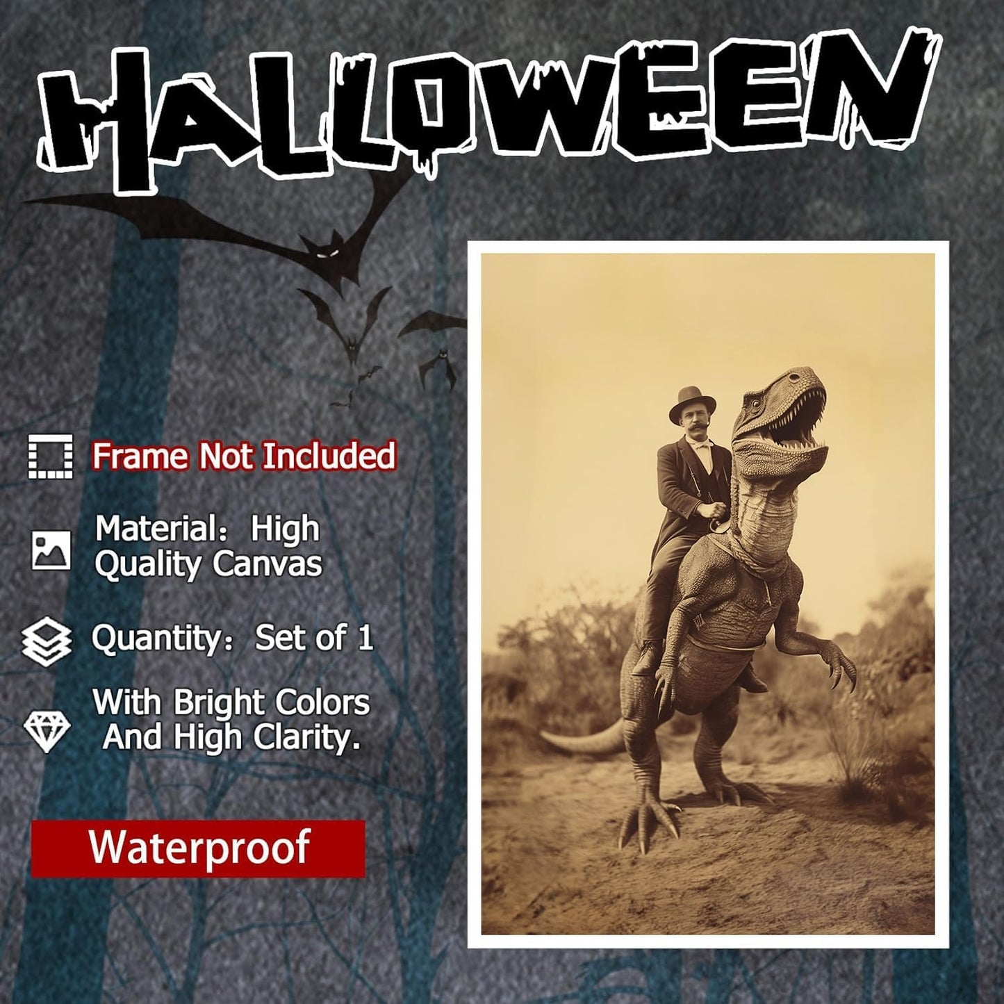 Generic Goth Decor Antiqued Wicca Art Poster Dark Academy Dinosaur And Cowboy Canvas Wall Art Horror Posters Spooky Indoor Art Family Bedroom Office Space Decor 12X16inch Unframed