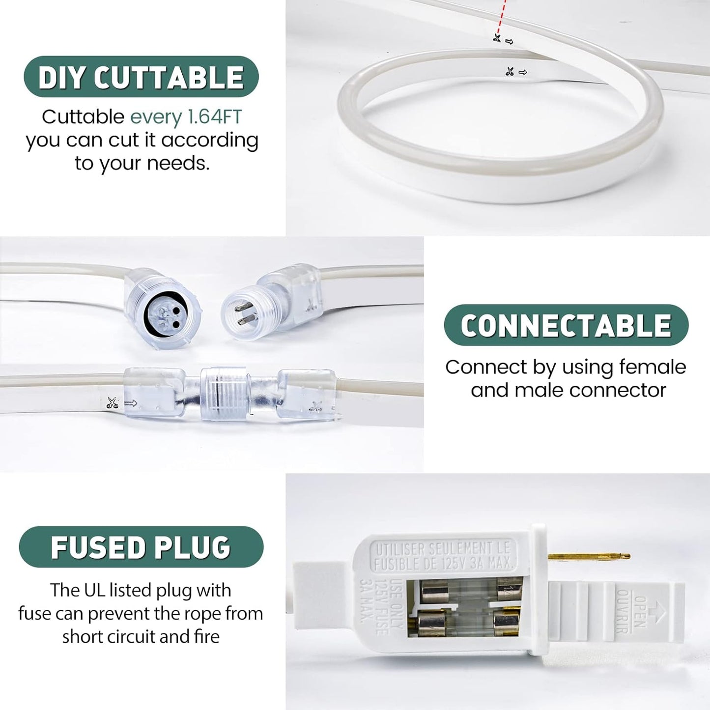 GZBtech Flexible LED Neon Rope Lights 100FT,AC 110-120V Waterproof Strip Light, 120 LEDs/M Cuttable Connectable Neon Lighting for Indoor Outdoor Home Decor/Commercial Building Use-Warm White 30M