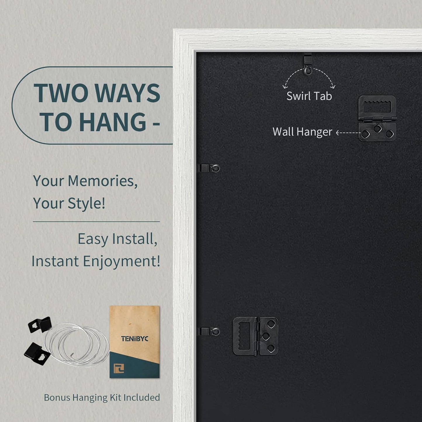 18x24 Poster Frame 3 Pack - White Woodgrain, Solid Wood Gallery Picture Frame - Wall Hanging