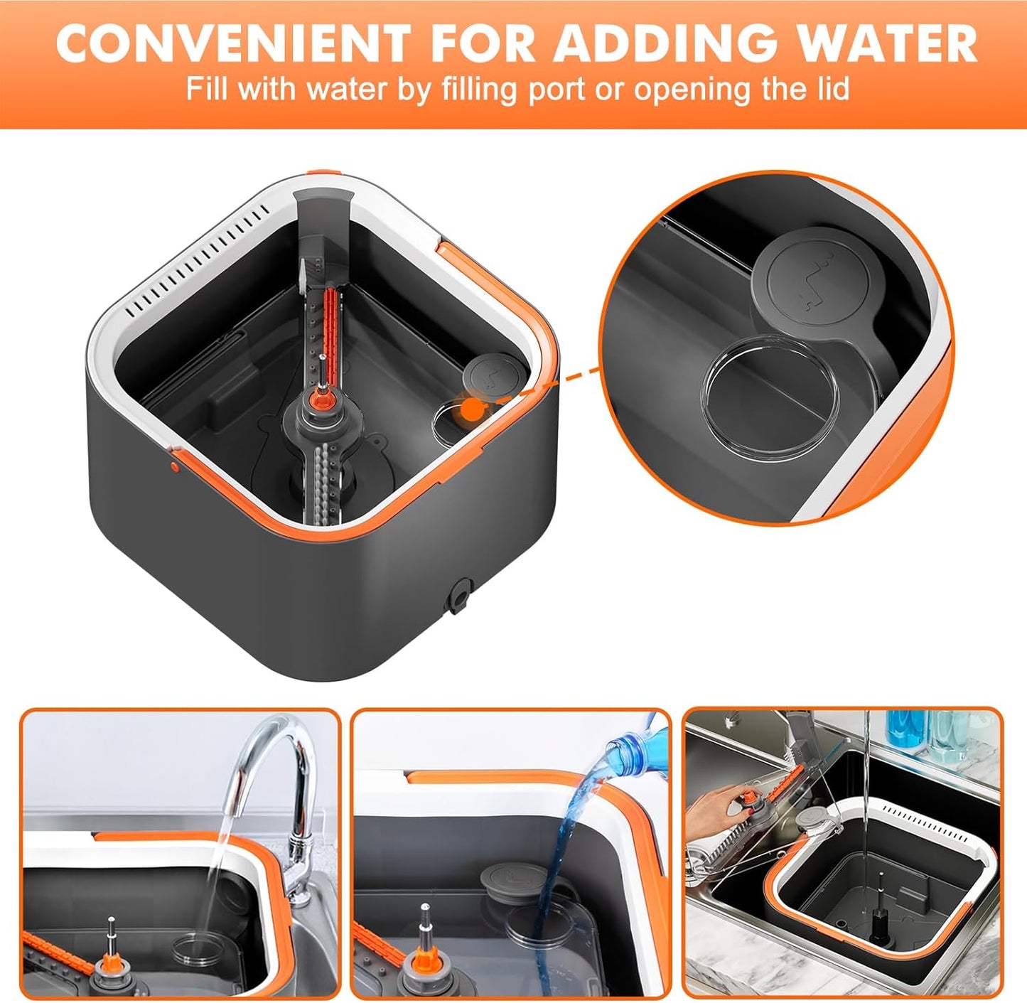 Upgraded Spin Mop and Bucket Self-Standing Mop Bucket Separate Dirty and Clean Water System Self Wringing 360° Rotating Clean Mop and Bucket Set (Drak Gray, 14Pads Mop and Bucket Set)