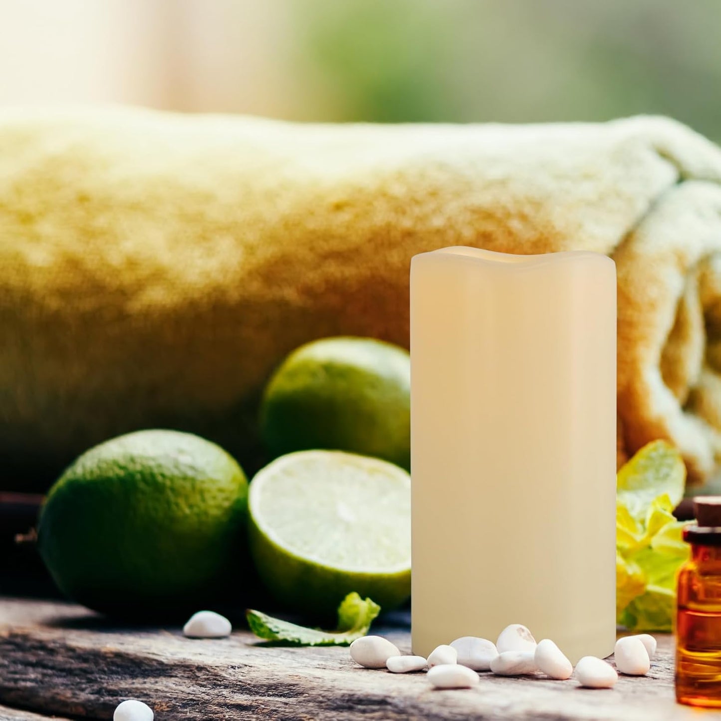 3" x 6" LED Flameless Pillar Candles with Remote and Timer, Outdoor Waterproof Battery Operated Flickering Flameless Candles for Home Holiday Decor, Ivory White, Plastic, 1 Pack