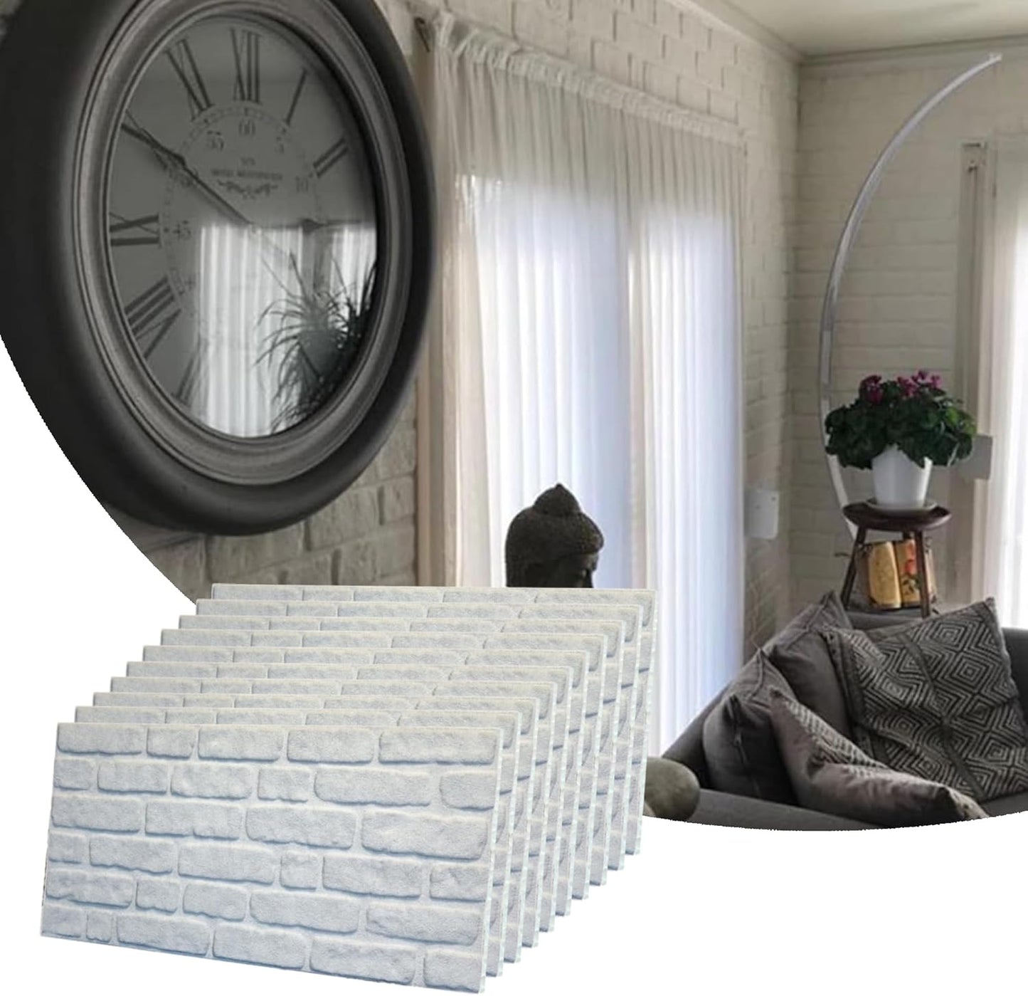 Dundee Deco 3D Wall Panels Faux Brick - Cladding, White Stone Look Wall Paneling, Styrofoam Facing for Living Room, Kitchen, Bathroom, Balcony, Bedroom, Set of 10, Covers 53 sq ft