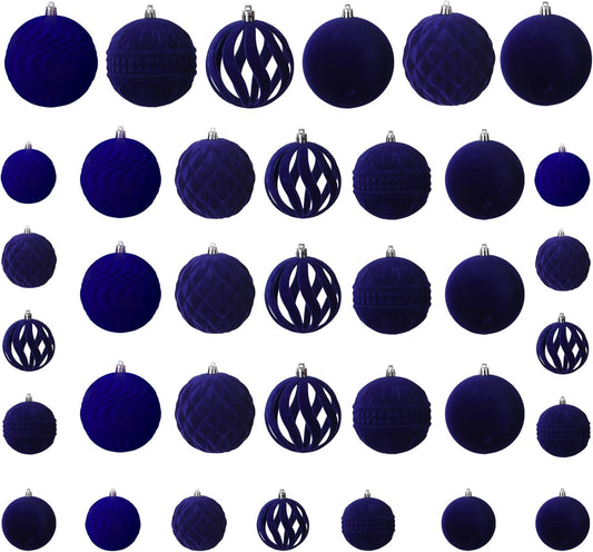 36pcs Velvet Christmas Ornaments, Flocked Christmas Balls Sets Assortment for Christmas Tree Holiday Decor