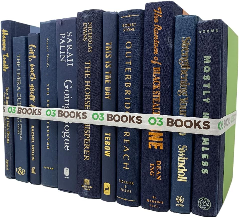 Curated Decorative Books Hardcover Décor Books for Home Décor, Choose Color, Interior Design, Office, Wedding Display, Instant Library, or Staging (One Foot, Navy)