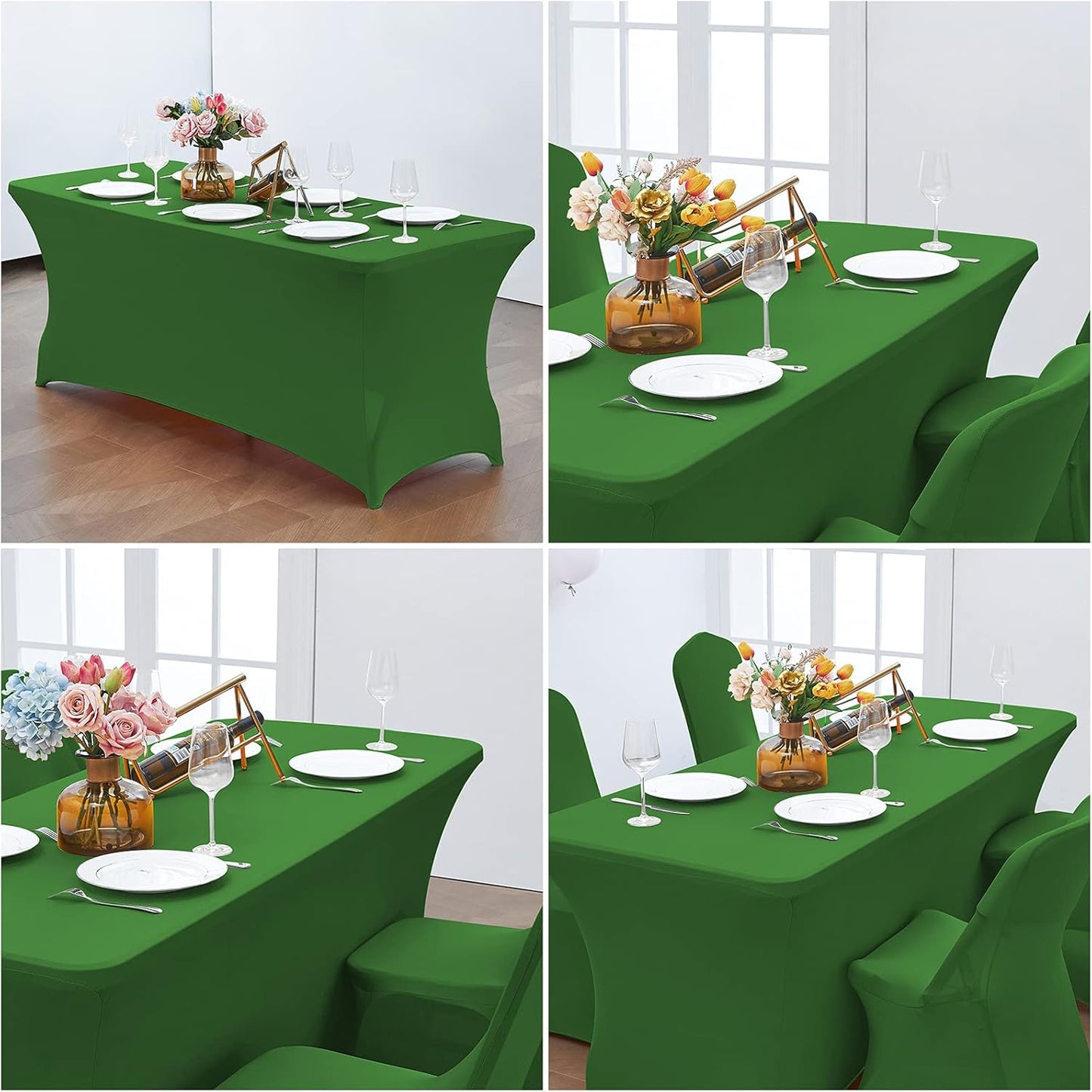CWK 6FT Waterproof Stretch Spandex Table Cover for Rectangular Tables - Elastic Fitted Tablecloth for Folding Tables,Wrinkle Resistant Table Cloth for Parties, Weddings, Banquets & Events(Grass Green)