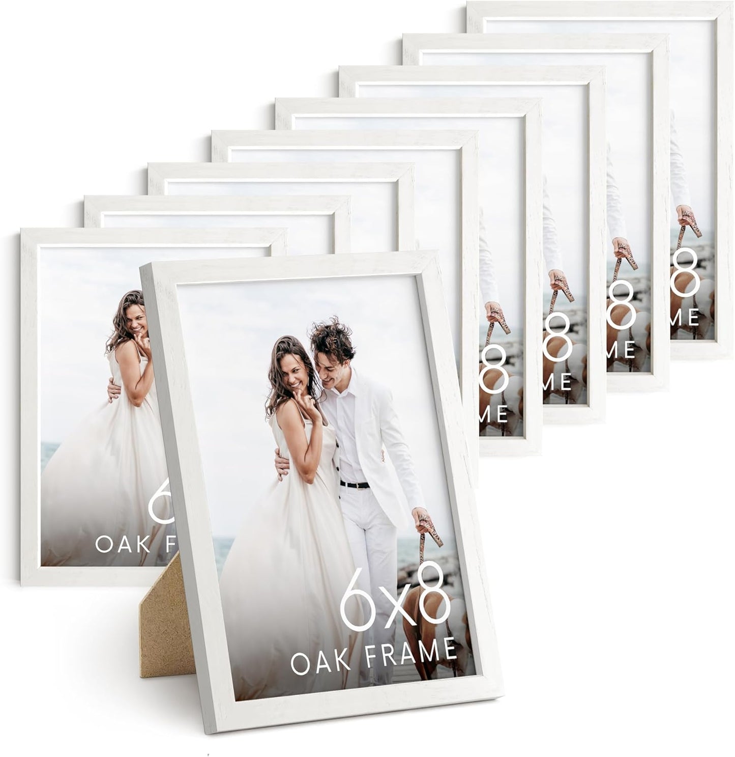 HAUS AND HUES 6x8 White Oak Wooden Picture Frame - Set of 9 6x8 Poster Frame - Premium Oak, Vertical Hang, Shatterproof Plexiglass - Ideal for Home, Room, Office (6x8-inch, White, Set of 9)