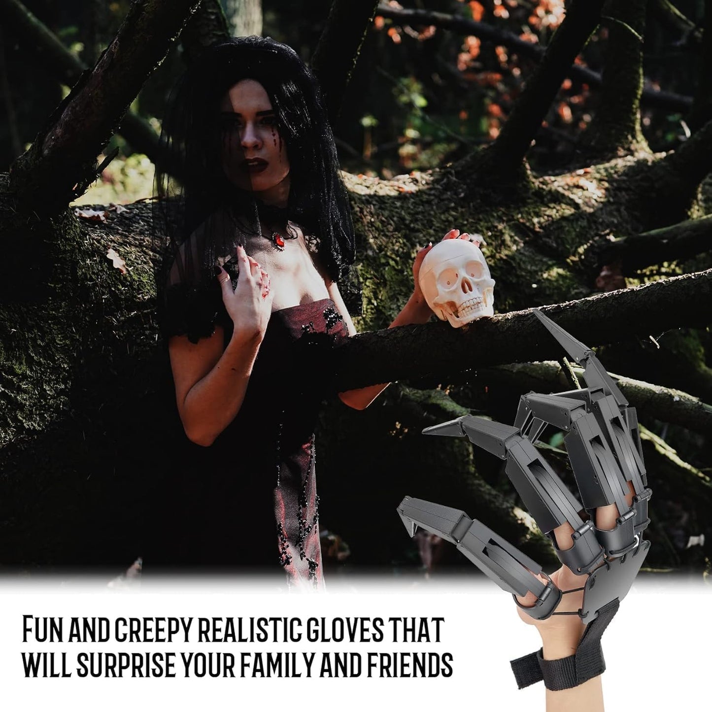 Finger Extension Toys,Scary Skeleton Hand Gloove Witch Ghost Toys Halloween Party Decoration Accessory for Men Women(A Pair-Black) 2025