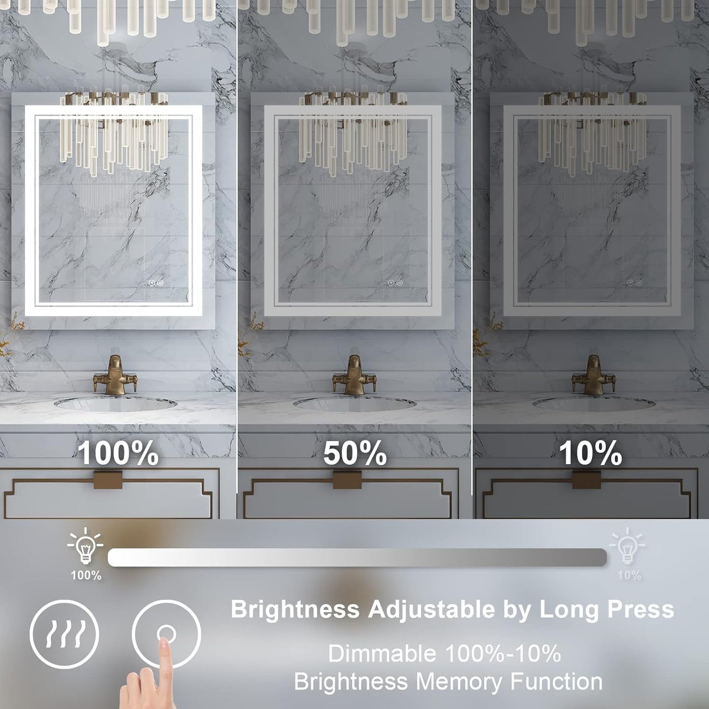 WELLFOR LED Bathroom Vanity Mirror 20 x 28 Inch, Lighted Anti-Fog Dimmable Mirror, IP44 Waterproof Wall Mounted Makeup Mirror, Packed with US Standard Plug and Touch Switch, (Horizontal/Vertical)