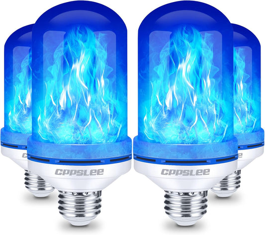 CPPSLEE Upgraded LED Flame Light Bulbs, 4 Modes Flickering Light Bulbs, E26 Base Fire Flame Bulb for Halloween Decorations Outdoor, Christmas Lights Patio Indoor Home Decor (Blue, 4 Pack)