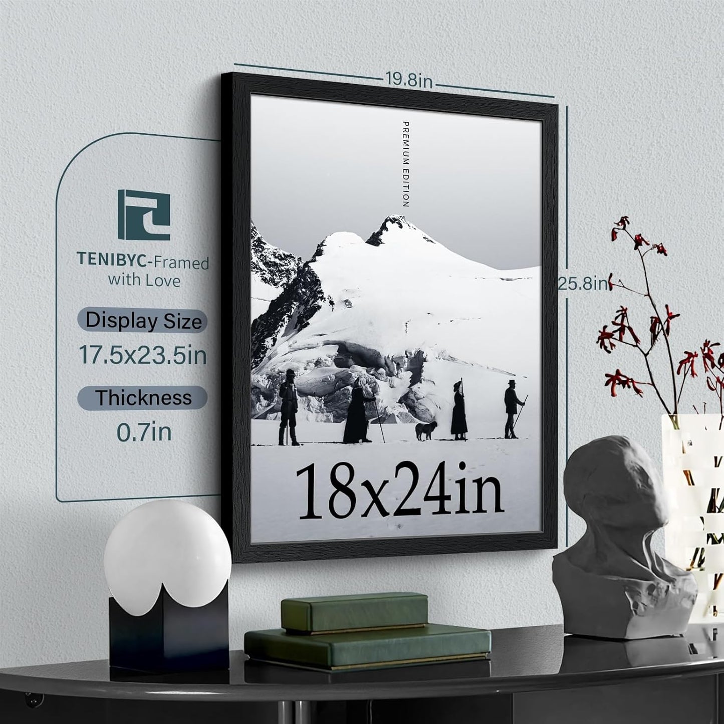 18x24 Poster Frame 3 Pack - Black Woodgrain, Solid Wood Gallery Picture Frame - Wall Hanging