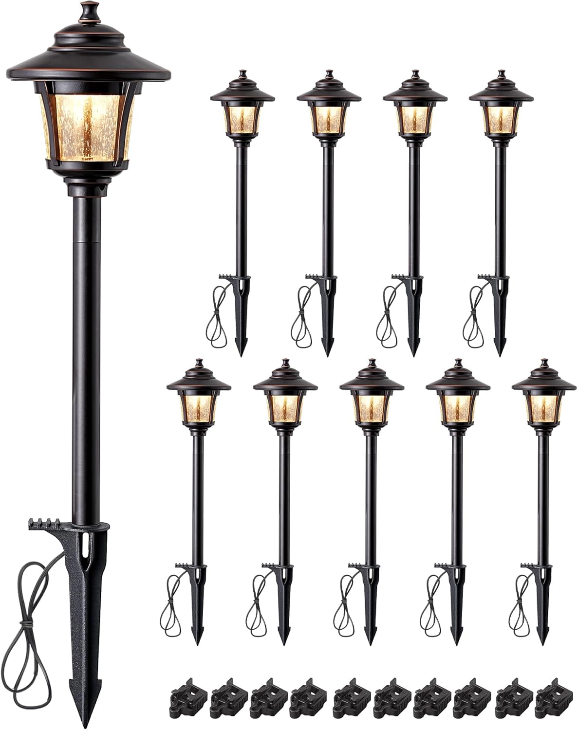 EDISHINE Low Voltage Pathway Lights Wired, 12V 3W 120LM 3000K Seed Glass Outdoor Landscape Lighting with Connectors, ORB Waterproof Electric LED Landscape Path Lights for Walkway Garden Yard, 10 Pack