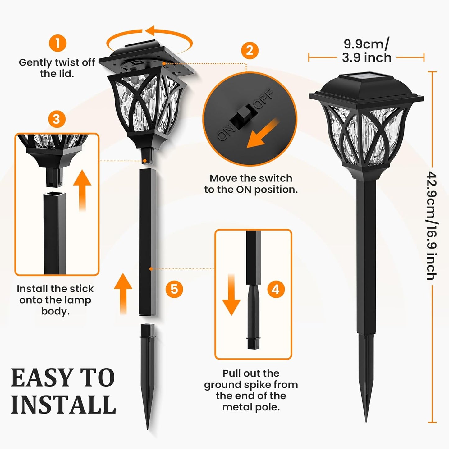 GIGALUMI Solar Lights Outdoor Waterproof, 8 Pack Flickering Flame LED Lights, Garden Decor for Yard, Patio, Landscape, Planter, Walkway