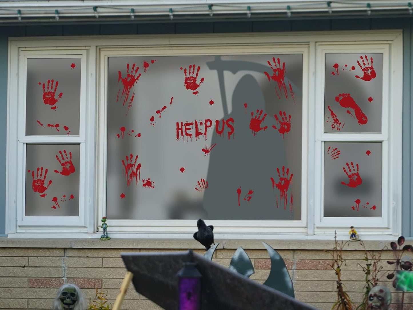Halloween Window Clings Decorations, Bloody Handprint and Footprint Stickers, Scary Halloween Party Decor for Windows and Cars, Indoor/Outdoor Use - 12 Sheets