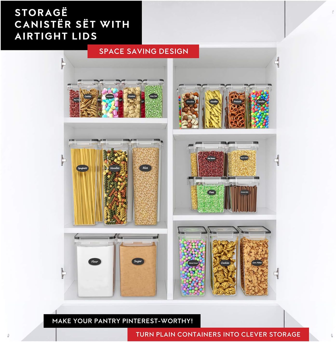 DWËLLZA KITCHEN Large Flour Sugar Storage Containers Set of 2; 175 FL. oz - 5.2L Plastic Airtight Food Storage Containers with Lids for Kitchen Pantry Organization - Food Containers, Labels & Marker