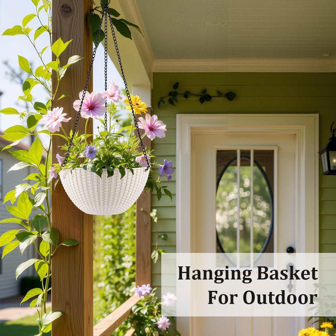 Hanging Planters for Indoor Outdoor Plants 8/10 Inch, 4 Packs Plant Hanger with Drainage Holes, Hanging Basket Flower Pot Perfect for Home, Office and Garden,White