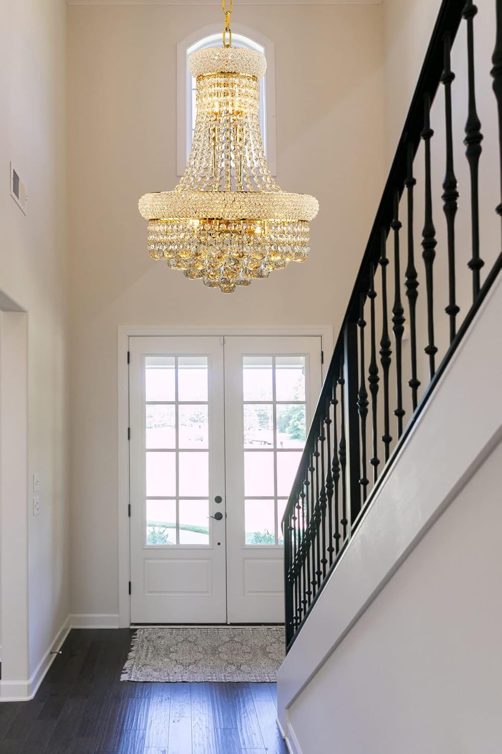 10 - Light Unique Empire Crystal Chandelier for Foyer Entryway Living Room Dining Room Bedroom Hallway Gold Finish
