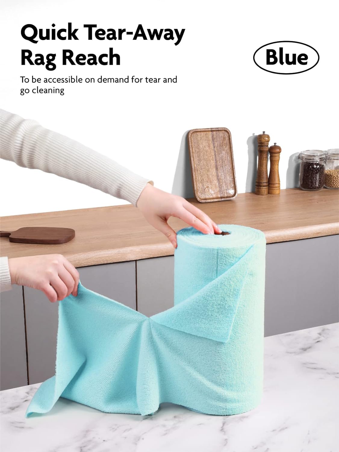 Fantasticlean Microfiber Cleaning Cloth Roll -75 Pack, Tear Away Microfiber Towels, 12" x 12", Reusable, Washable, Scratch Free, Ultra Absorbent Dish Rags for Car, Home, Garage or Shop (Blue)