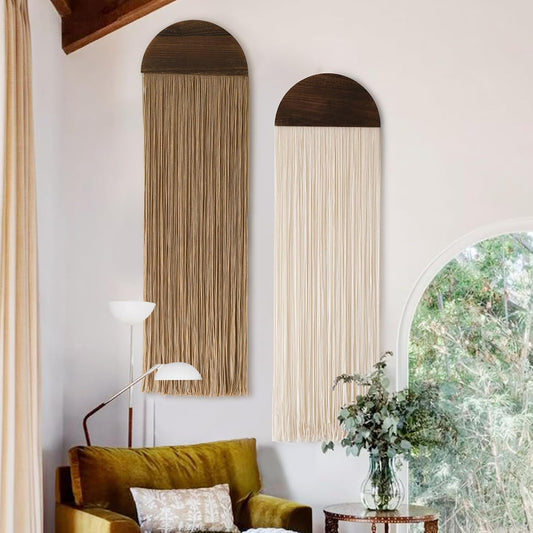 Flber 2 Pcs Macrame Wall Hanging Boho Wall Decor Handmade Macrame Art Tapestry Wedding Macrame Backdrop 13.7" W x 51" L For Living room Bedroom Headboard Decor