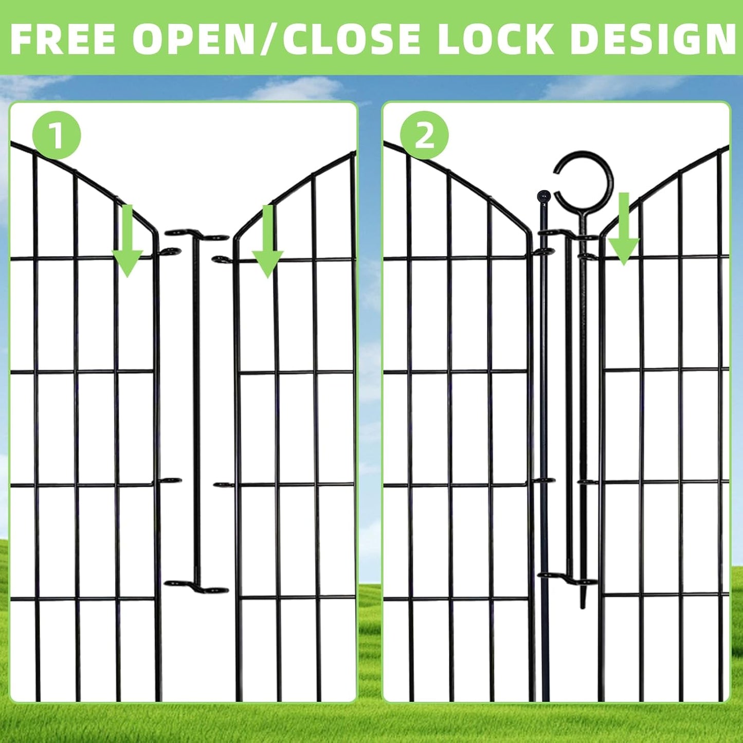 Decorative Garden Fence 40in (H) x24ft (L), 10 Pack No Dig Fence Animal Barrier for Dog with Lock, Arched Flower Bed Edging, Wire Border Panel Fencing for Yard Patio Outdoor Decor