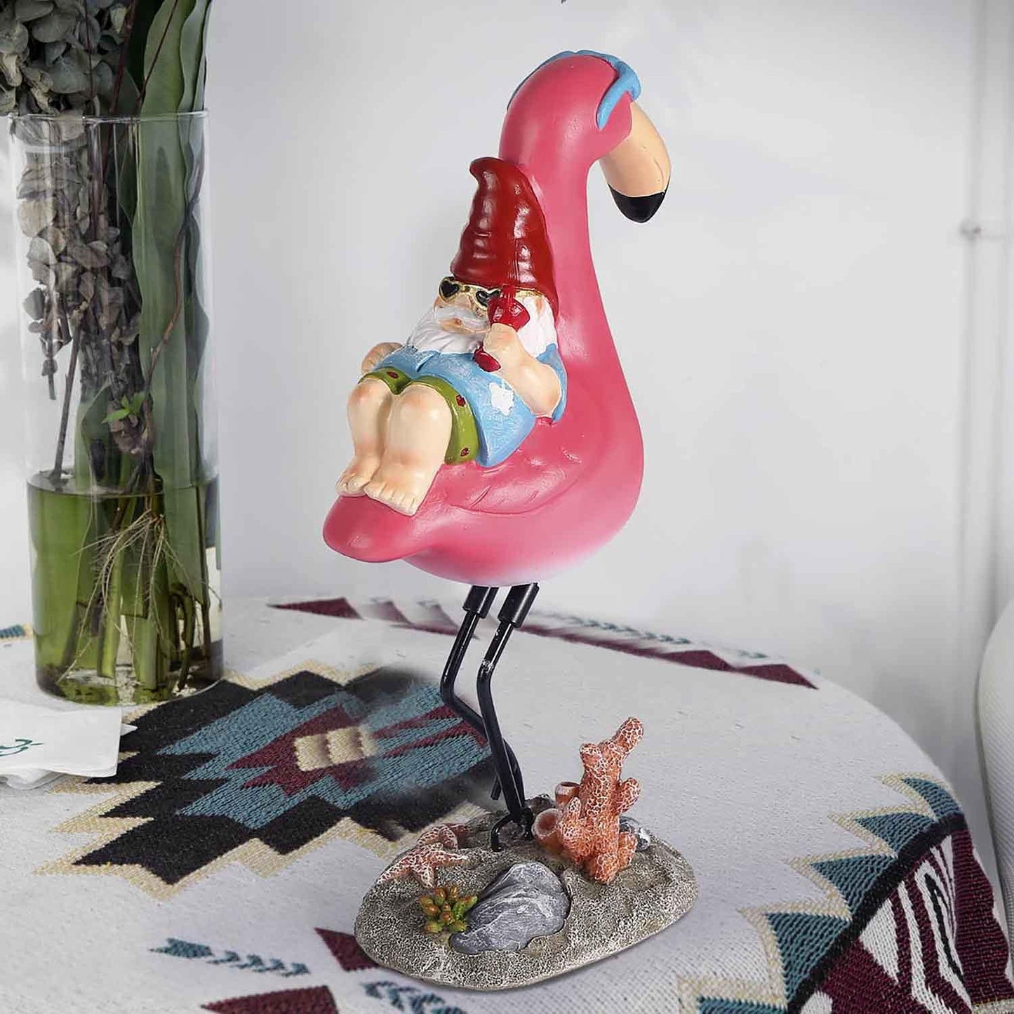 Gnome Garden Statue Funny Gnome Reclining on Flamingo Dwarf Figurines Resin Garden Gnomes Fall Decorations Outdoor for Patio Yard Lawn Porch Housewarming Ornament Gift