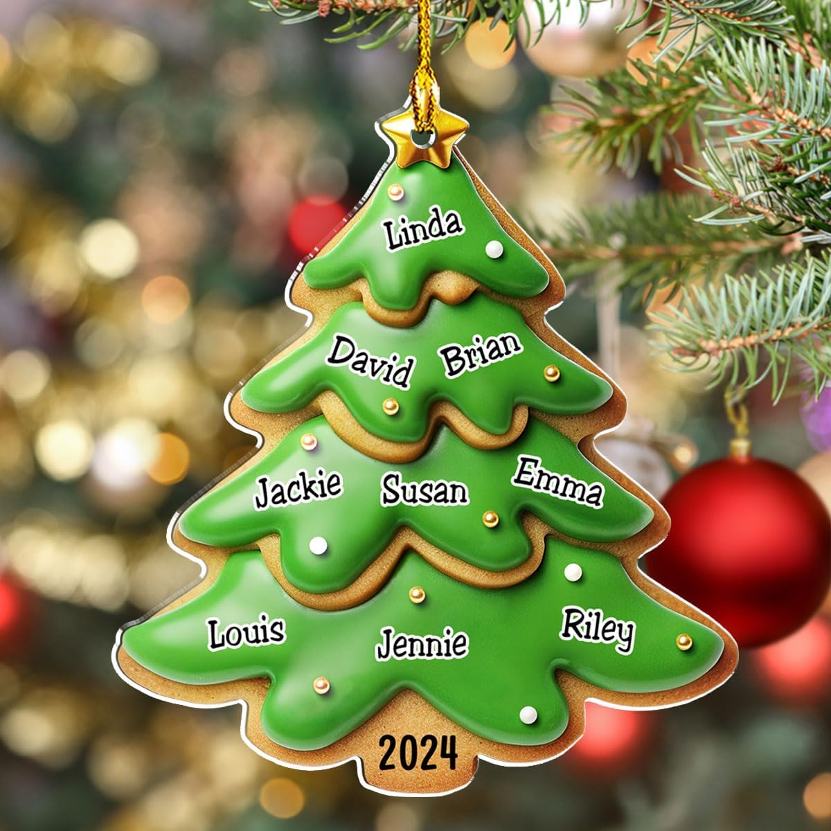 Family Gingerbread Name - Personalized Custom 3D Inflated Effect Acrylic Ornament Family Members and Pets Ornament Gifts for Family Tree Decoration (A05, 3 Names)