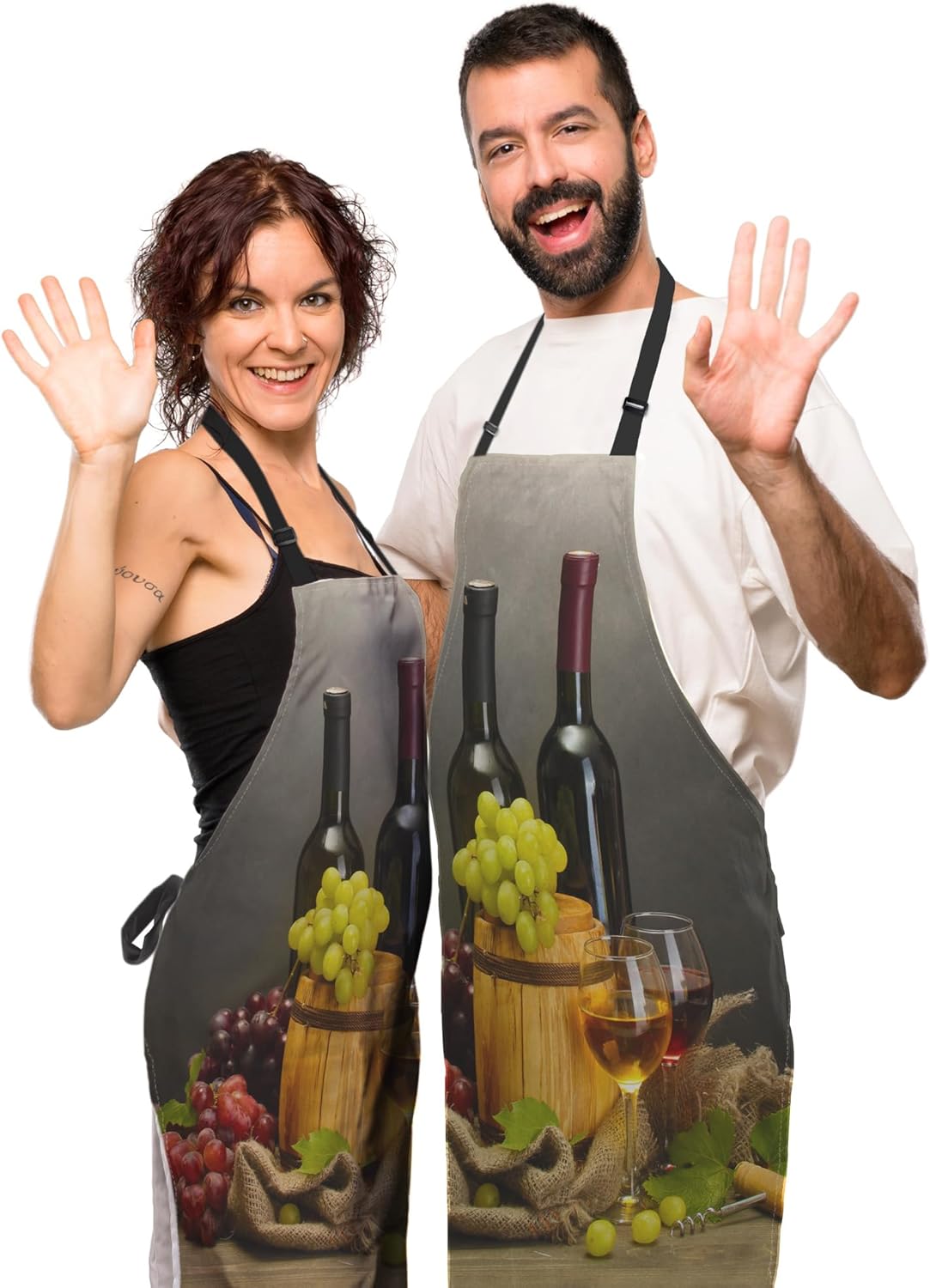 Garden Apron for Men Bottles and Glasses Pinafore Aprons for Women for Kitchen Cooking Restaurant BBQ Painting Crafting Gardening 27” (W) x 31” (H), Waterproof Aprons