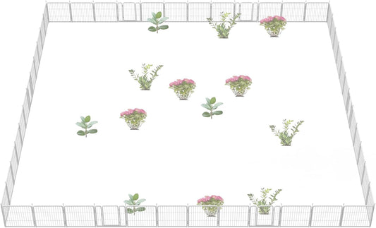 FXW Decorative Garden Fence for Yard, 24in(H) x 90ft(L) 48 Panels Heavy Duty No Dig Metal Fencing with Gate, Tall Animal Border Barrier for Dogs, White│Patented