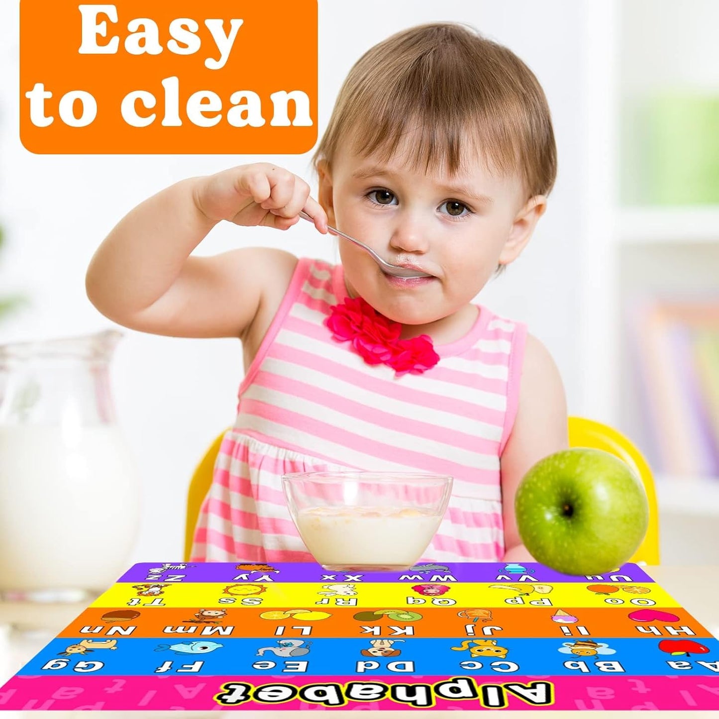 Educational Preschool Placemats for Kids Set of 6 Reusable Plastic Toddler Placemat Non Slip Washable Children Montessori Eat Table Mat for Nursery Homeschool Kindergarten Classroom Dining Table