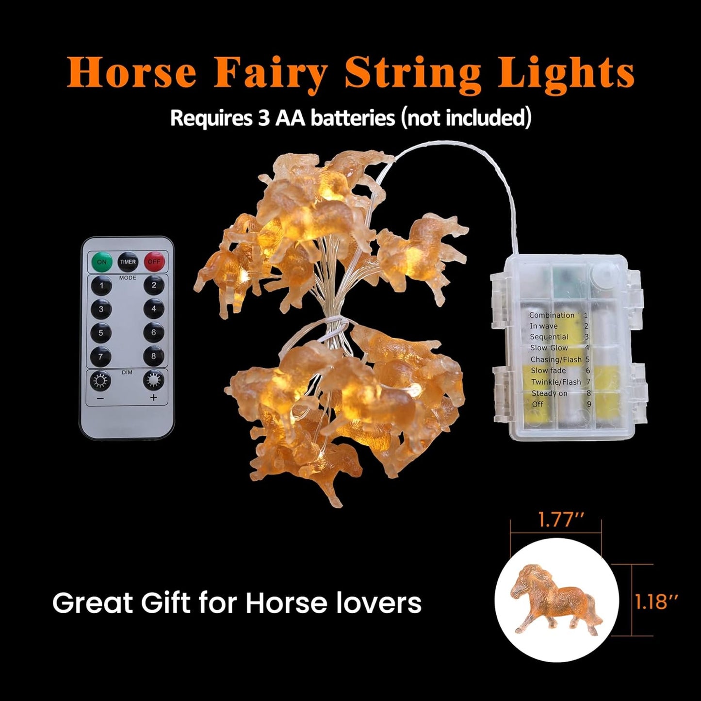 Fairy Pony String Lights Unique Decorative Light Horse Gifts for Girls Cute Lights 20LEDs 8ft Battery Operated for Birthday Horse Lover Xmas Thanksgiving Decor