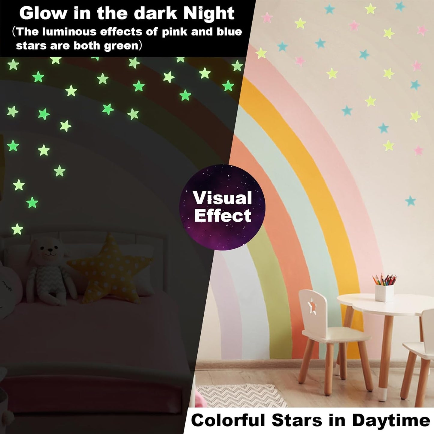 200 Glow in The Dark Stars for Ceiling - Glowing Stars and Moon Stickers Estrellas que brillan en la oscuridad para el techo de cuarto Plastic Space Galaxy Decals Bedroom Wall Decorations