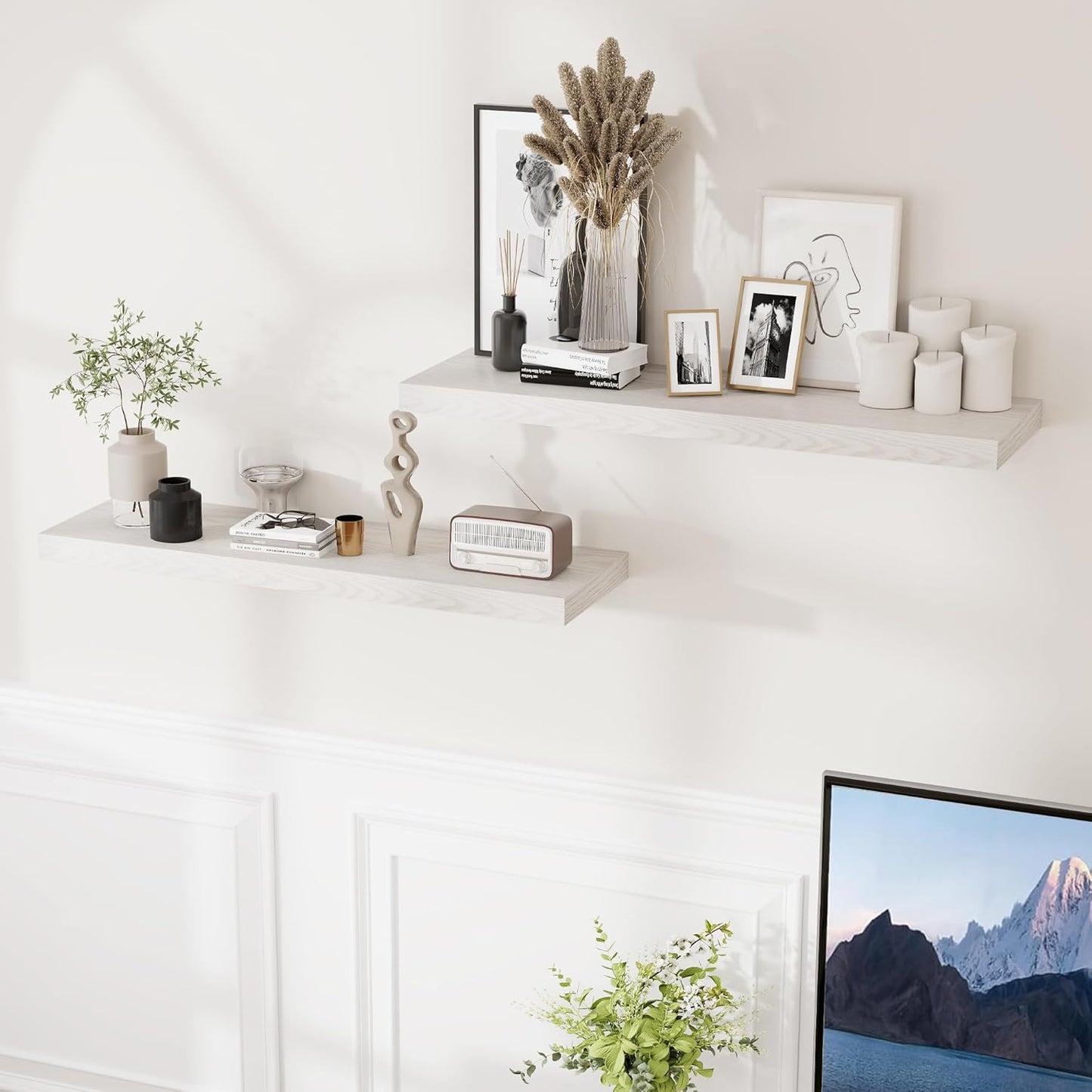 Fun Memories Rustic Wood Floating Shelves for Wall, 36 x 9 Wall Shelves Set of 2, Deep Floating Shelf for Kitchen, Living Room Storage & Display, Deep Wooden Bookshelf, Brich Color