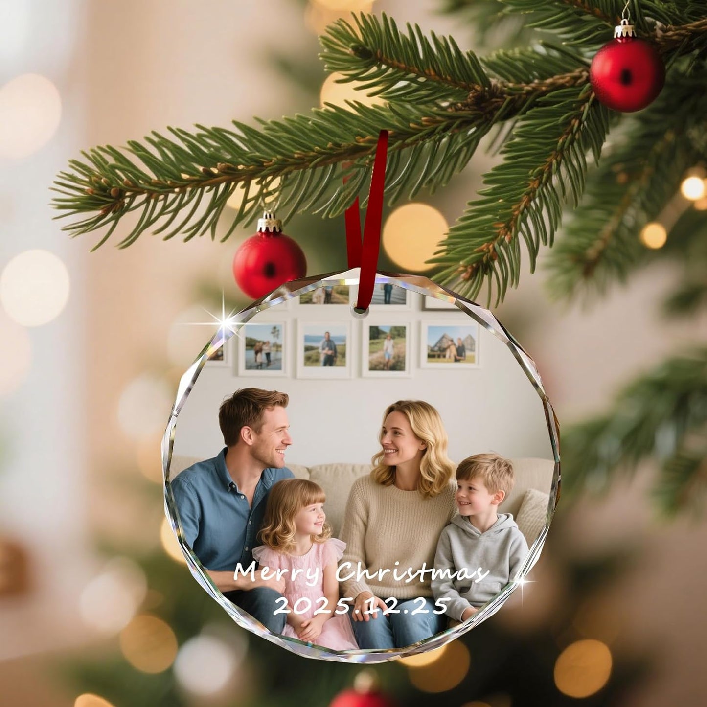 Custom Christmas Ornament Glass-Personalized Christmas Ornaments with Photo/Name/Date/Text,Wedding Christmas Birthday Baby Gifts (Color 7)