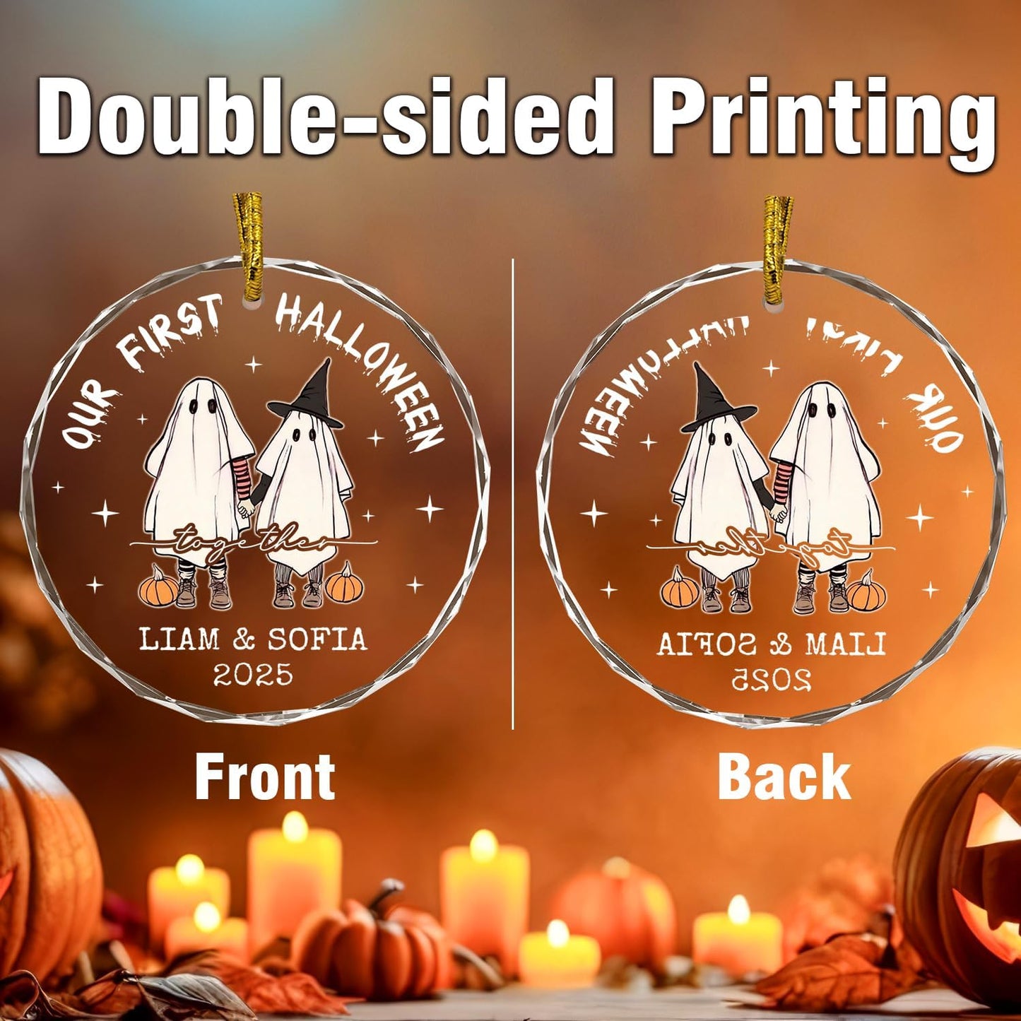 First Halloween Married Ornaments, Custom Couple Halloween Ornament for Couples, Newlywed, Mr & Mrs Ornament, Spooky Glass Hanging Decor, Spooky Pendent, Ghost and Pumpkin Gifts