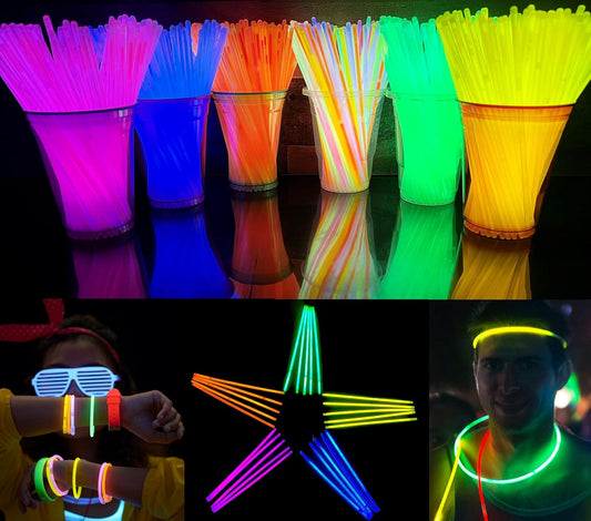 GiftExpress Glow Sticks 300 Pack - 8" Assorted Neon Color Glow In The Dark Glowsticks - Bulk Light Up Party Favors to Make Necklaces, Bracelets & Decorations for Kids