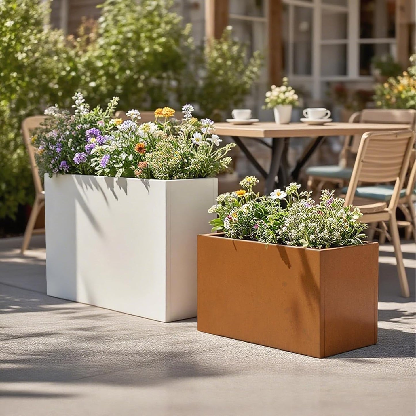 Galvanized Steel Metallic Heavy Planter for Outdoor Plants Metal Outdoor Planter Spliced Flower Box with Partitions for Outside,Indoor,Garden (White, 30 * 12 * 24)