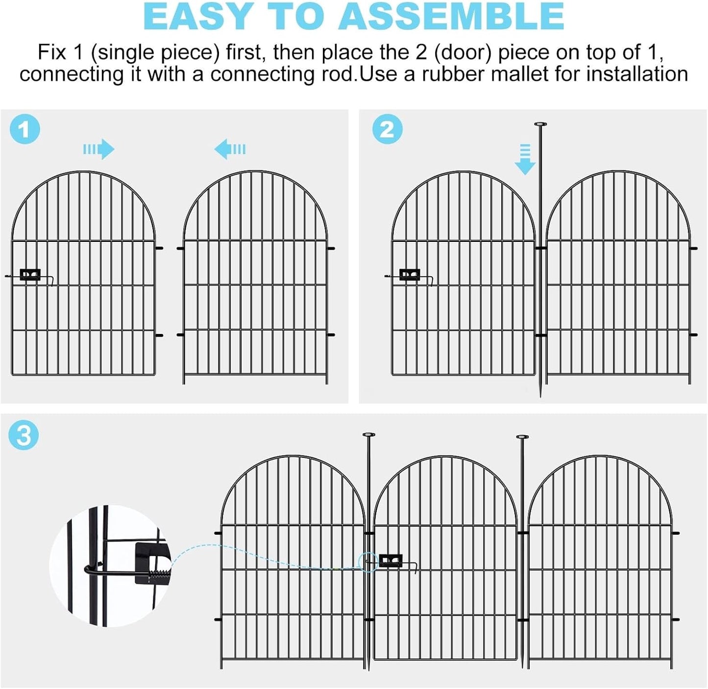 Garden Fence Border, 36 in(H) x17.5 Ft(L) 8 Panels, Tall Garden Animal Barrier Fence with Gate, Dog Fence Outdoor for Yard, Arched Rustproof Metal No Dig Fence, Flower Bed Fencing