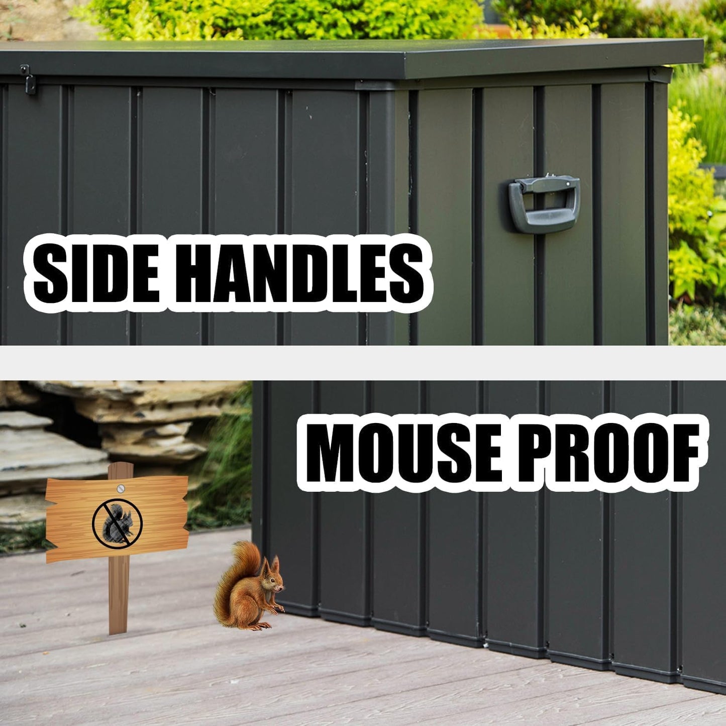 Domi 120 Gallon Deck Box, Patio Storage Box with Resin Lid, Steel Tool Waterproof Outdoor Storage Container for Outside Cushions, Lockable Outdoor Storage Bin for Garden and Pools Tools (Gray)