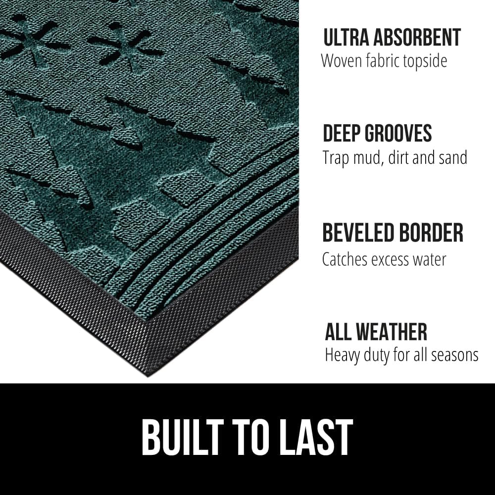 GORILLA GRIP 100% Waterproof All-Season WeatherMax Doormat, 47x35, US Designed Natural Rubber, Stain and Fade Resistant, Low Profile Indoor Outdoor Door Mats, Easy Clean Patio Mat, Green Snowscape