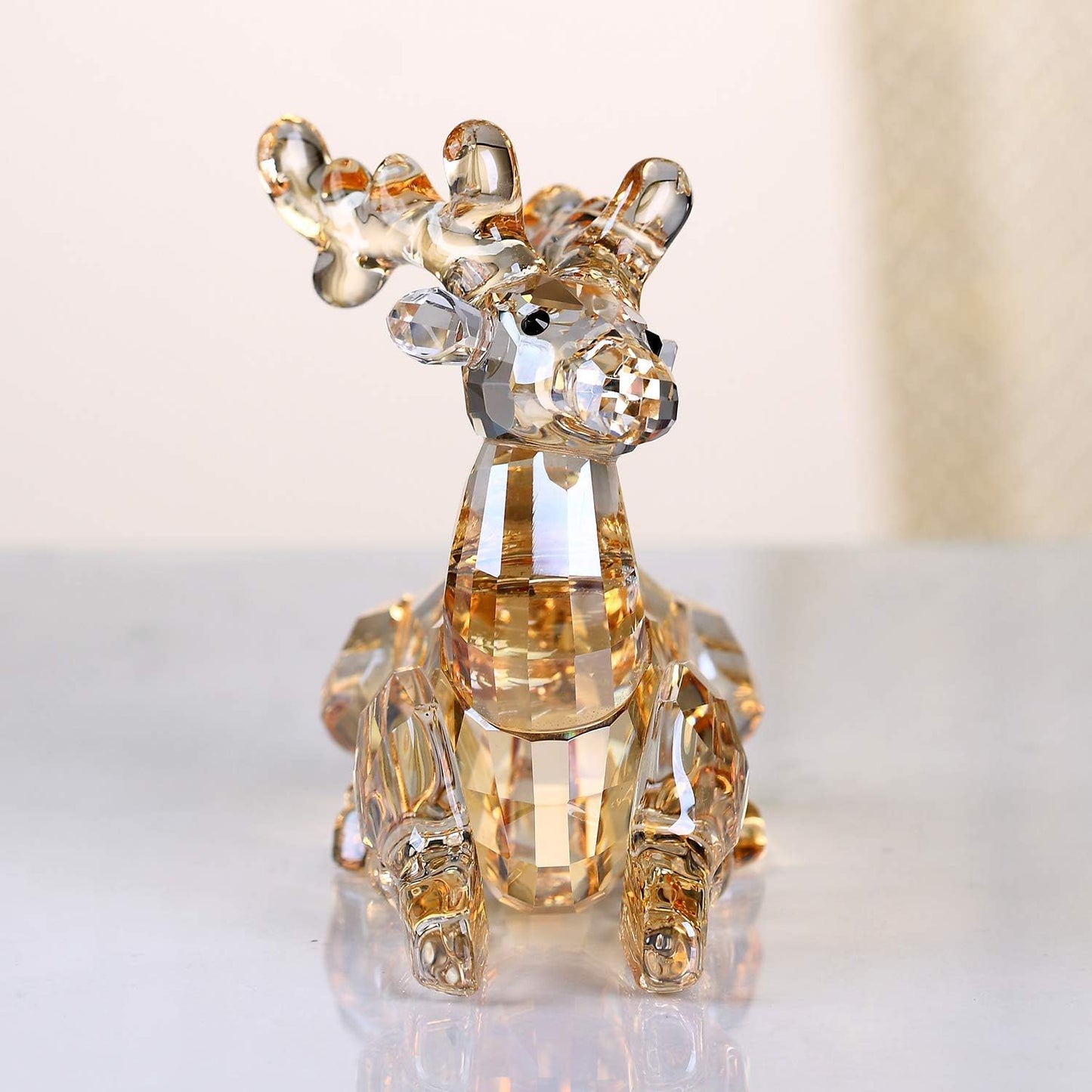 DOJOZ Crystal Deer Animals Lovely Elegant Craft Decorations for Home Ornaments Christmas Collectible Birthday Gifts Reindeer Figurines (Gold)
