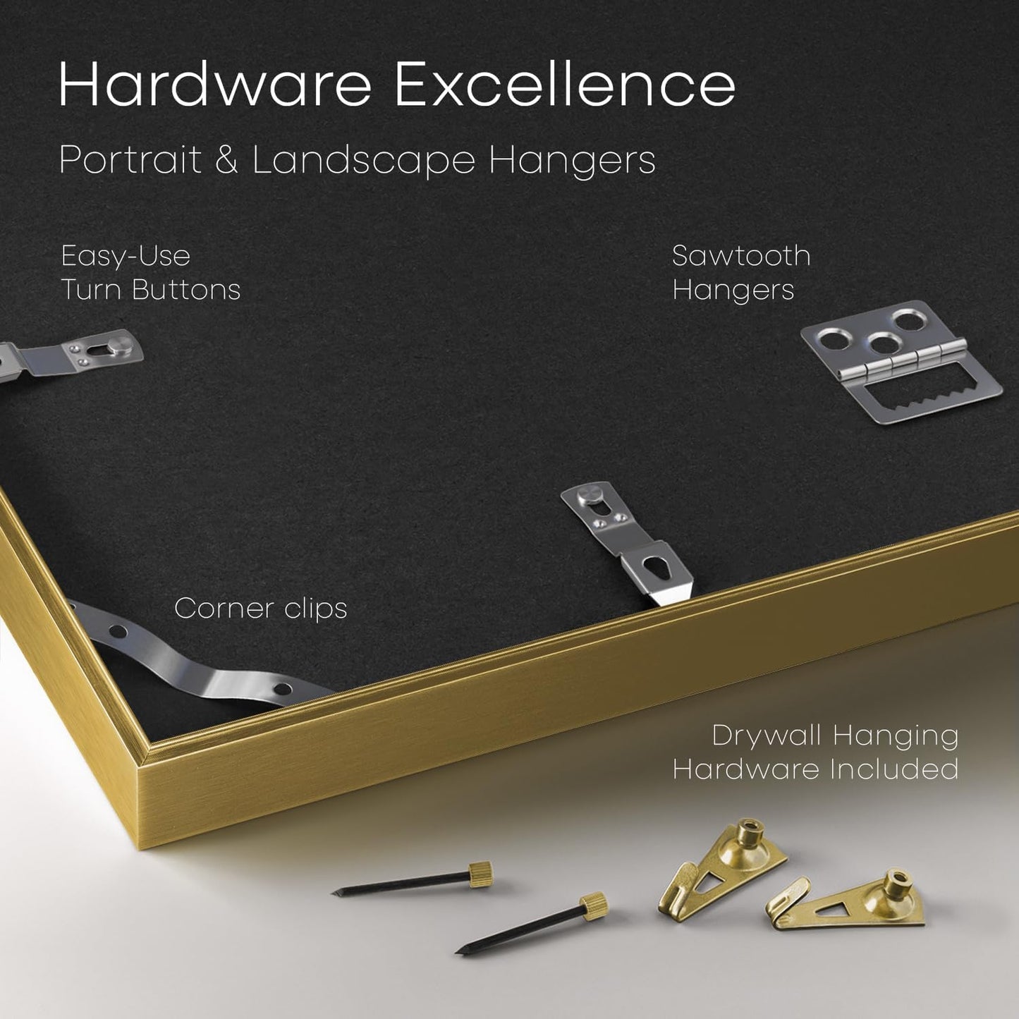 Homeforia 11x17 Picture Frame Gold, High End Metal 11x17 Poster Frames with Mat 8x12 for Photo, 11 x 17 Gold Frame Matted to 8 by 12 Print, 17x11 Thin Hanging Frame, Tempered Glass, Wall Kit, Set of 1